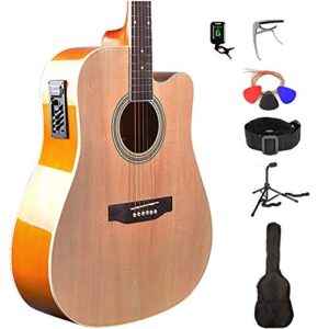Kadence Frontier Jumbo Semi Acoustic Guitar With Die Cast Keys Super Combo (Bag, 1 pack Strings, Strap, Picks, Capo, Tuner and Guitar Stand) (natural)